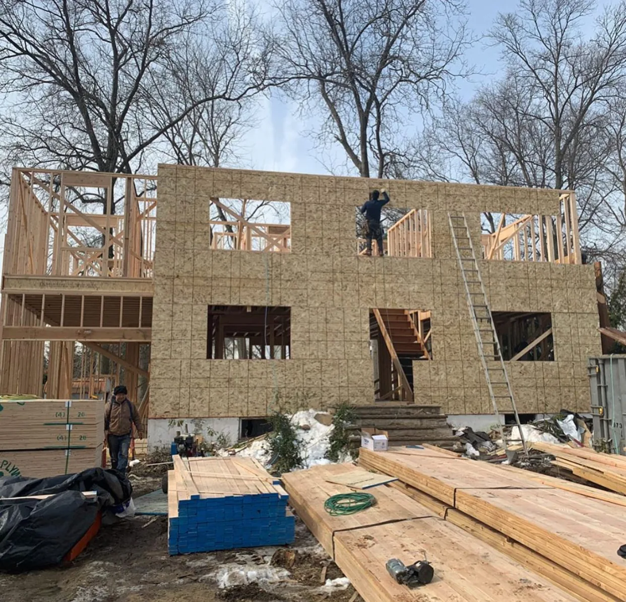 Sheathing stage of a Global Hill Construction new build in Connecticut