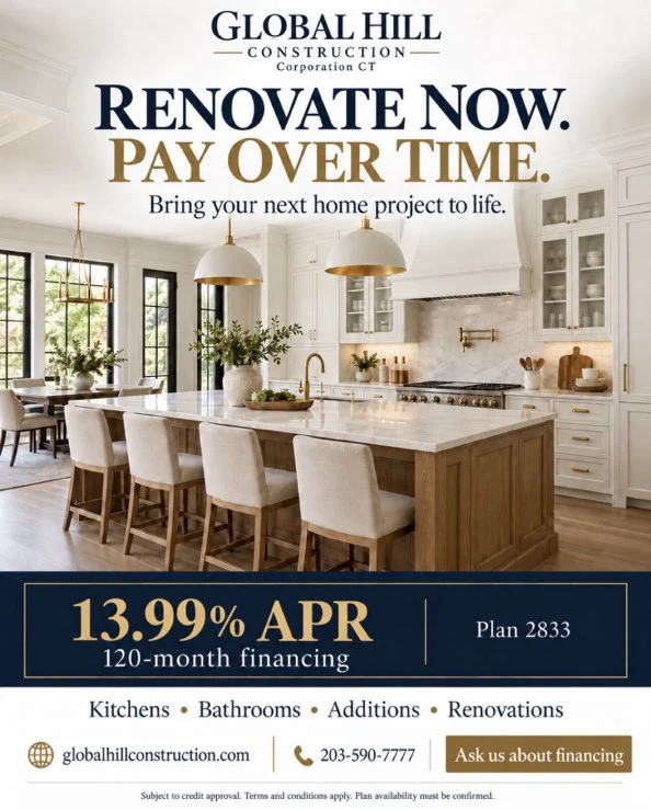 Global Hill Construction financing: 13.99% APR, 120-month financing, Plan 2833. Subject to credit approval.